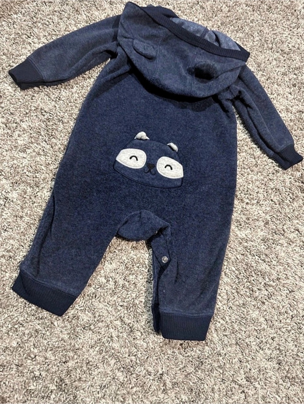 Carter's Hooded Fleece Raccoon Jumpsuit Blue Footie 6 months